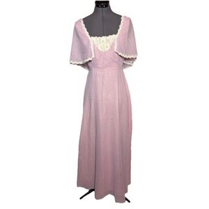 VTG 70s Prairie Cottagecore‎ Lavender Swiss Dot Lace Maxi Sylvia Ann Dress B33